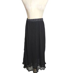 Jessica Black Maxi Skirt with Ruffled Velour Trim Hem